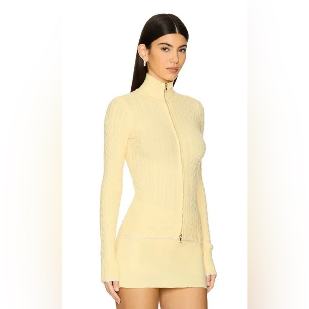 Frankie's Bikinis Light Yellow Cable Knit Skirt and jacket Set